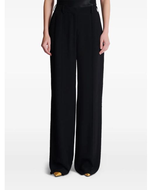 Balmain Broeken ,Zwart ,Leer Crepe Pantalon Met Rechte Pijpen En Taillezitting in het Black