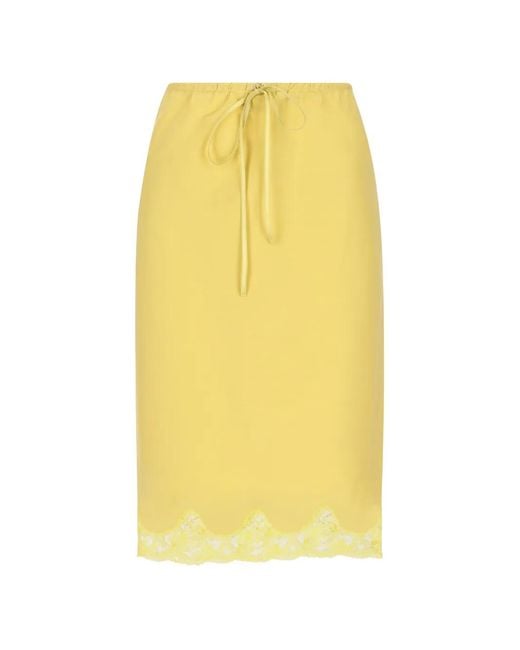 Saint Laurent Yellow Lace-Trim Drawstring Midi Skirt