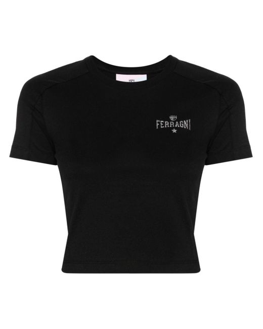 Chiara Ferragni Black Eyelike-motif Cropped T-shirt