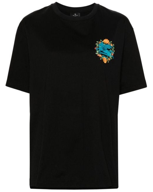 Etro Black T-Shirt mit Logo-Stickerei