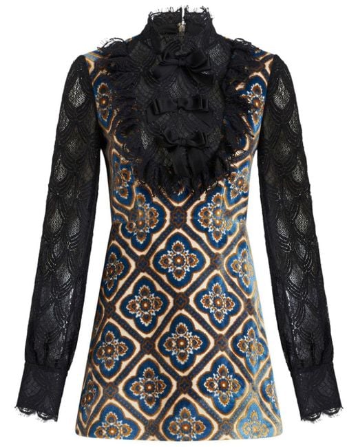 Etro Black Lace-detailing Jacquard Dress