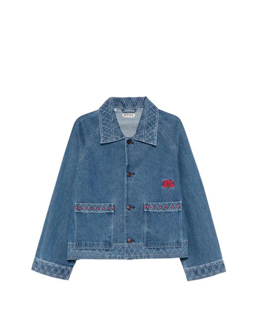 Bode Blue Embroidered Denim Jacket for men