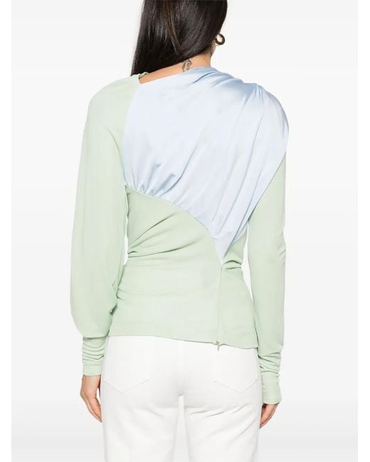 Victoria Beckham Green Two-Tone Jersey Draped Top With Asymmetric Cut