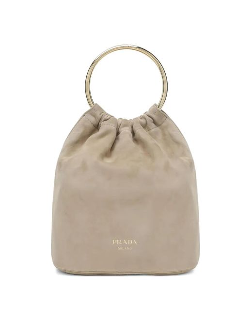 Prada Natural Ring-Handle Bucket Bag