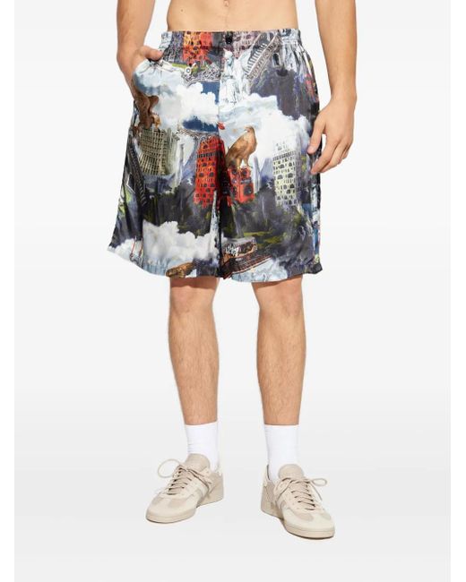 Off-White c/o Virgil Abloh Gray Graphic-Print Drawstring Shorts for men