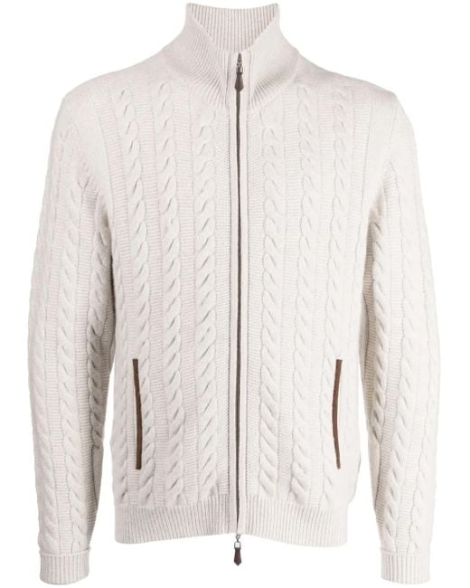 N.Peal Cashmere White The Richmond Cable-Knit Cashmere Cardigan for men