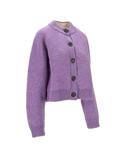 B.B. Wallace Purple Sherman Crew-Neck Button-Up Cardigan
