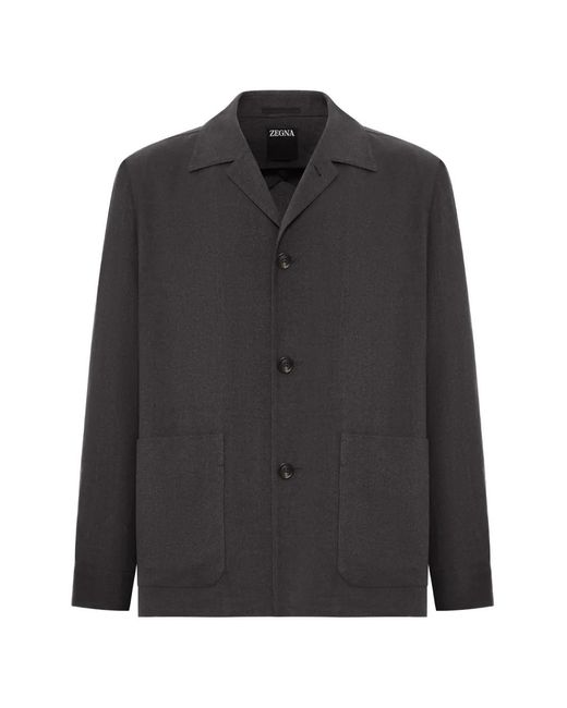 Zegna Black Linen Patch-Pocket Jacket for men