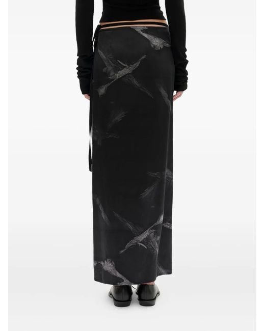 Ann Demeulemeester Oku プリント サテンマキシスカート Black
