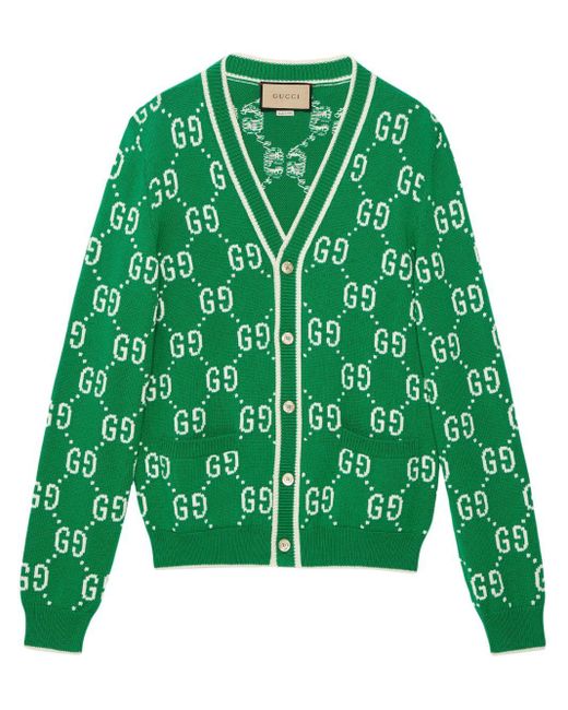 Gucci Baumwollcardigan mit GG-Intarsie in Green für Herren