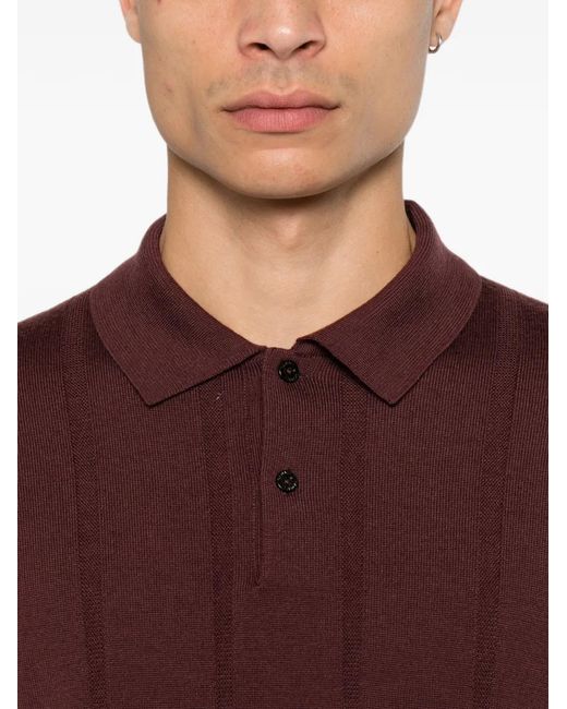 Canali Purple Ribbed-Knit Polo Sweater for men