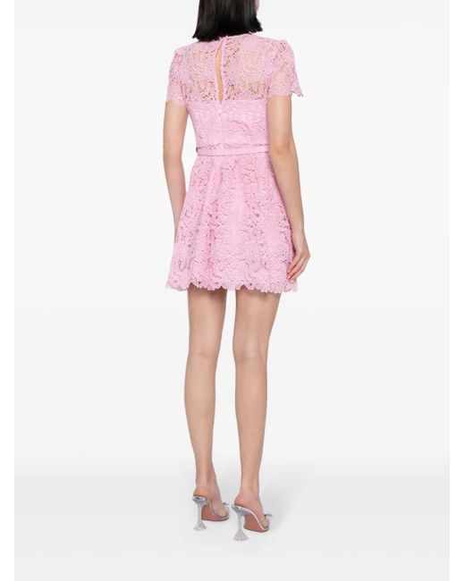Self-Portrait Guipure-Lace Belted Mini Dress in Pink | Lyst