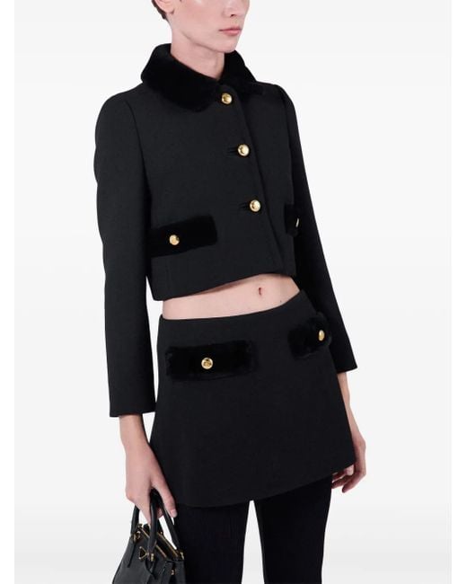 Prada Black Wool Shearling-Trim Jacket