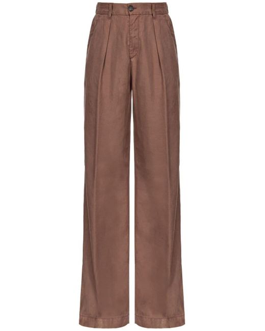 Pantalones rectos con logo bordado Pinko de color Brown