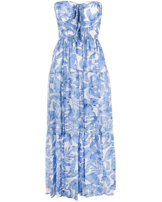 Twinset Blue Floral-print Bandeau Long Dress