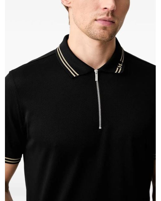 Karl Lagerfeld Black Zip-Fastening Tipped Polo Shirt for men