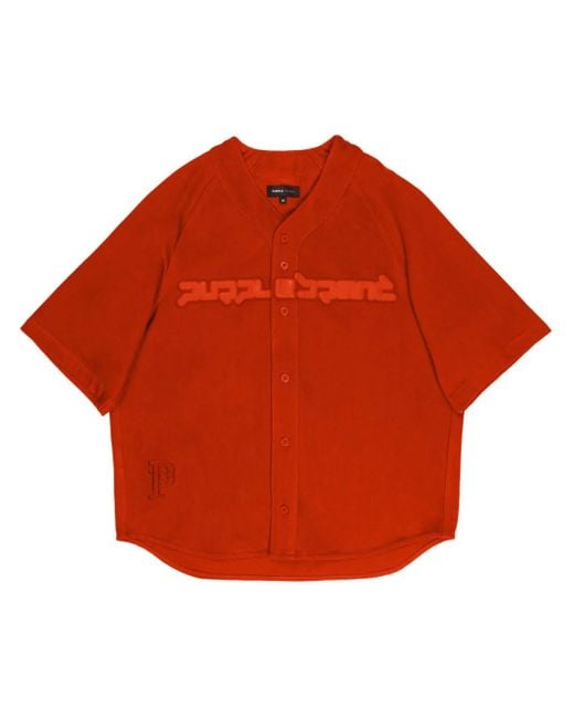 Purple Brand Red Logo-Embossed Cotton Football Shirt for men