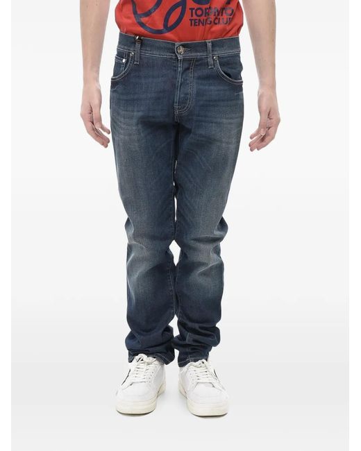 Corneliani Blue Contrasting-Stitch Five-Pocket Regular-Fit Denim Jeans for men