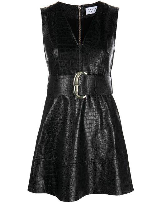 Tanya Taylor Reina Faux Leather Belted Dress In Black Lyst