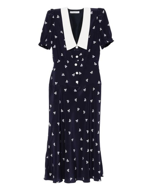 Alessandra Rich Midi-Jurk Met Strikprint in het Blue