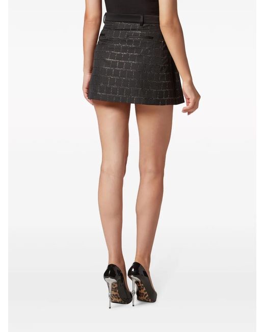 Philipp Plein Black Sartorial Pleated Jacquard Miniskirt