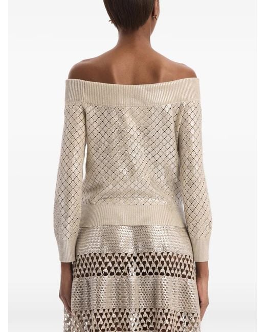 Oscar de la Renta Natural Foil Off-Shoulder Pullover