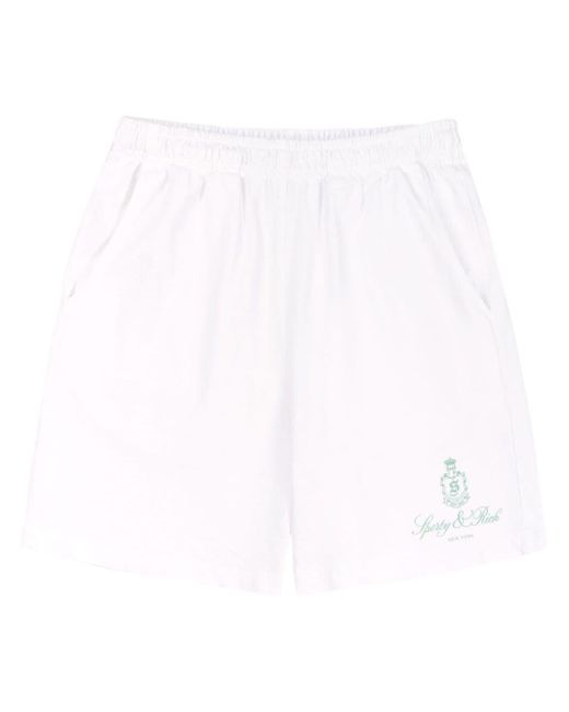 Sporty & Rich White Vendome Logo-print Cotton Shorts