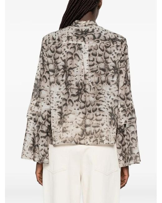 Pinko White Blouse With Snake Print And Jewel Buttons