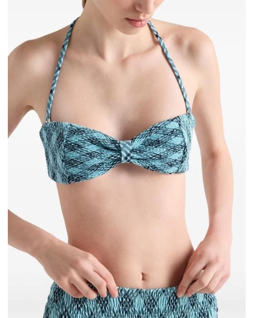 Prada Blue Checked Print Jersey Bikini Top