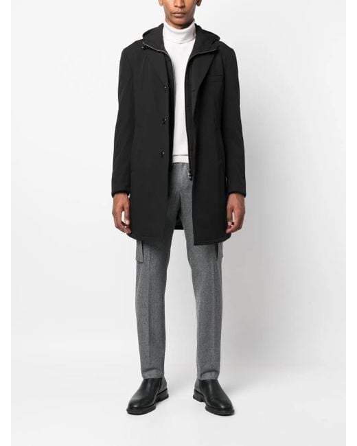 Corneliani Black Single-Breasted Hooded Lightweight Jacket for men
