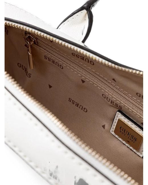 Guess White Isobel Heart-Charm Logo-Plaque Tote Bag