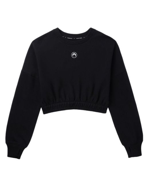 MARINE SERRE Black Crescent Moon-embroidered Cotton Sweatshirt