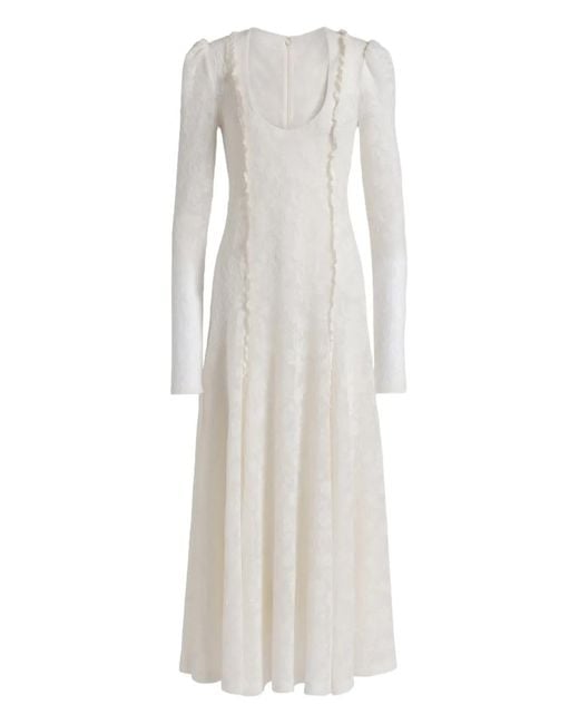 Alberta Ferretti White Long-Sleeve Midi Dress