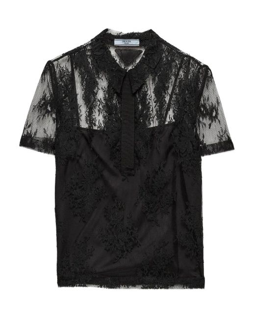 Prada Black Poloshirt aus Spitze