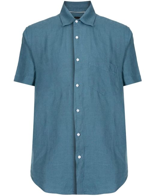 Osklen Blue Short-Sleeve Linen Shirt for men