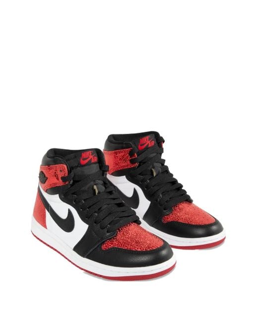 Nike Red Air 1 Retro High-Top Leather Sneakers