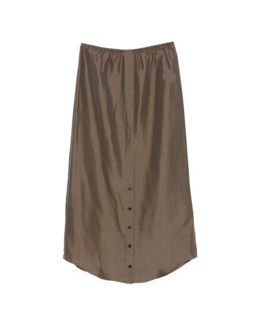 Alysi Brown Button-Up Curved-Hem Skirt