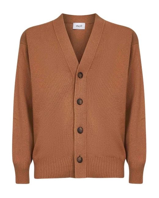 D4.0 Brown Button-Fastening V-Neck Cardigan for men