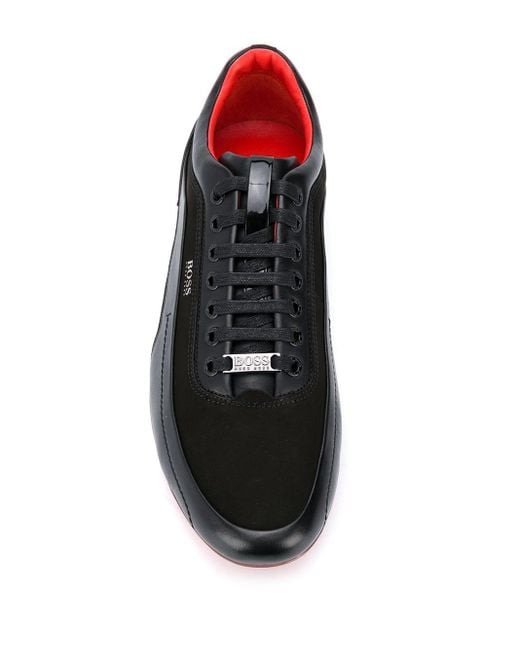 BOSS by HUGO BOSS Leather Suede Panel Sneakers in Black for Men - Lyst