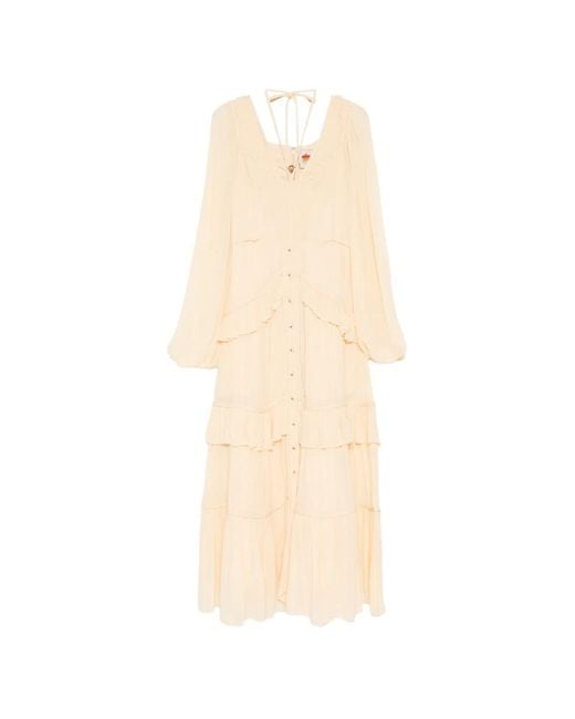 Farm Rio White Butter Ruffled Buttoned Maxi Dress