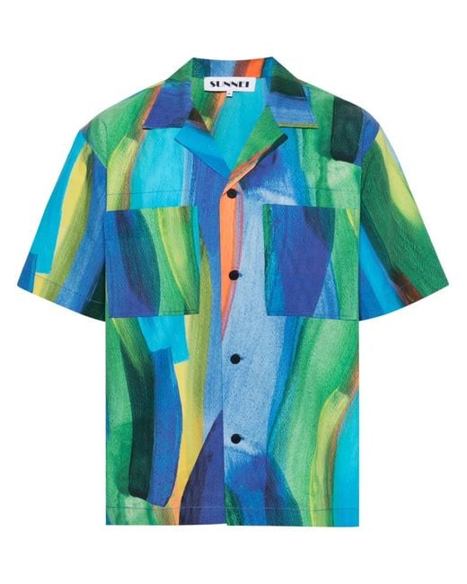 Sunnei Blue Abstract-Print Shirt for men