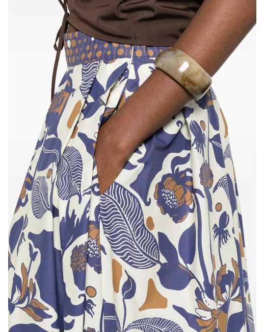Clips Blue Floral-Print Midi Skirt