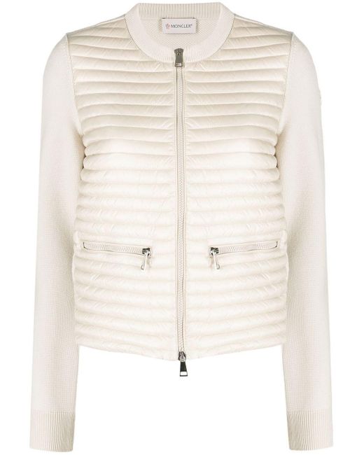 Moncler Quilted Padded Cardigan in Natural | Lyst