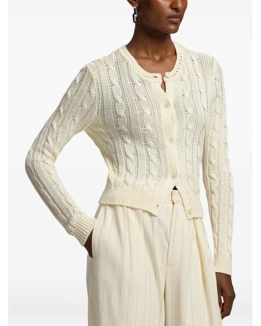 Ralph Lauren White Cable-Knit Buttoned Cardigan