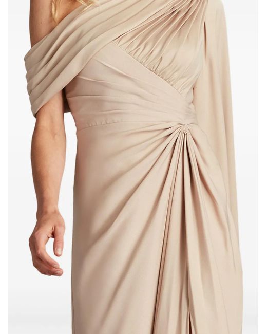 Tadashi Shoji Pleated One-Shoulder Cape Gown in Natural Lyst UK