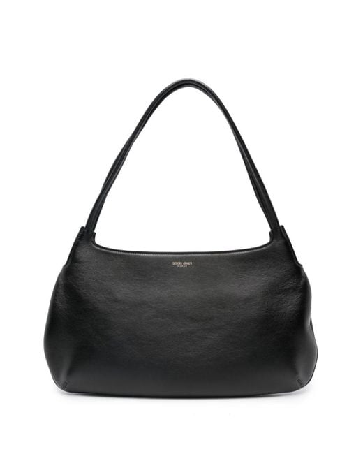Giorgio Armani Black Logo-print Leather Shoulder Bag