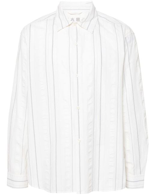 mfpen White Generous Striped Cotton Shirt for men