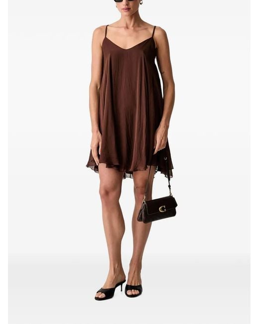 Haveone Brown Flared V-Neck Mini Dress