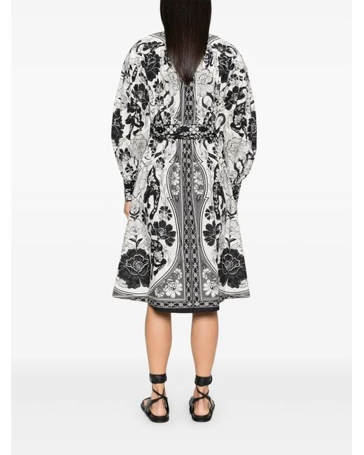 Farm Rio White Flower Leopards Midi Dress