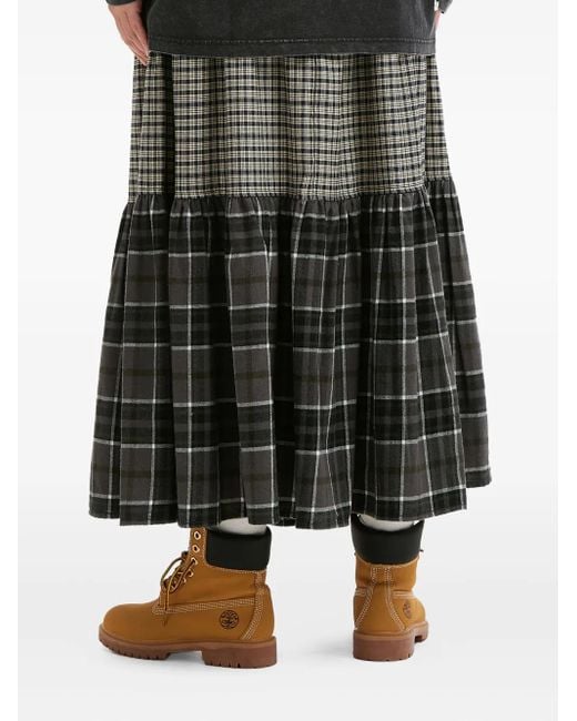 Mini Cream Gray Tiered Check Midi Skirt